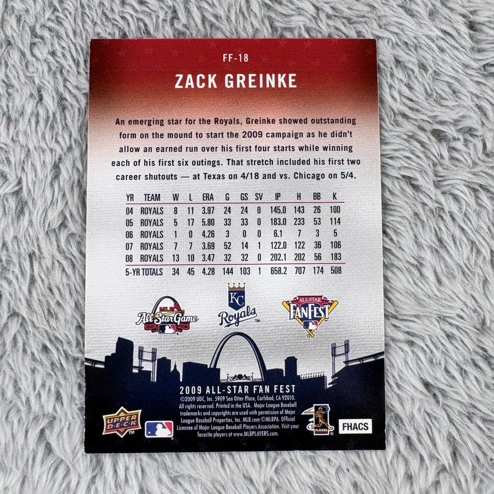 2009 Upper Deck All-Star Fan Fest Zack Greinke Kansas City Royals Rare FF-18 SP