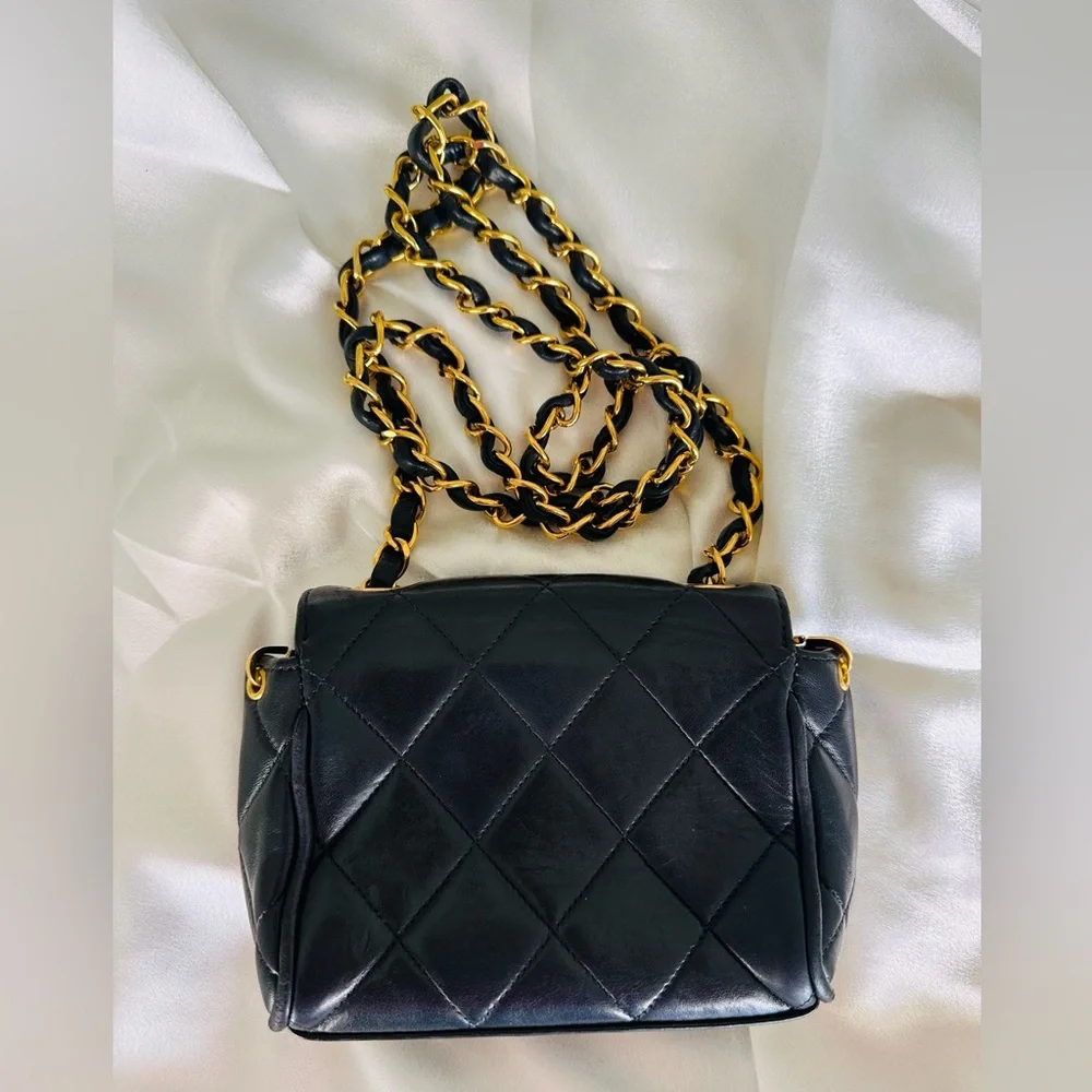 Chanel 1994 Mini Black Quilted Crossbody with Gold Chain