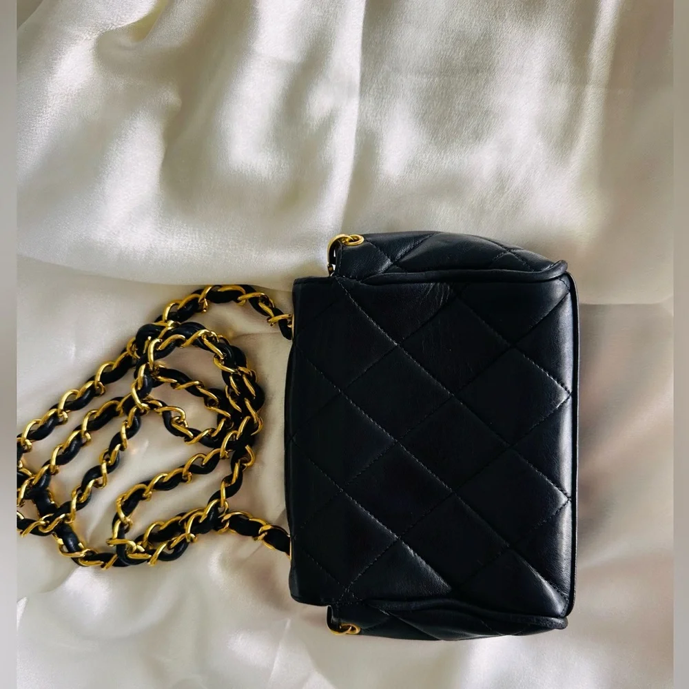 Chanel 1994 Mini Black Quilted Crossbody with Gold Chain