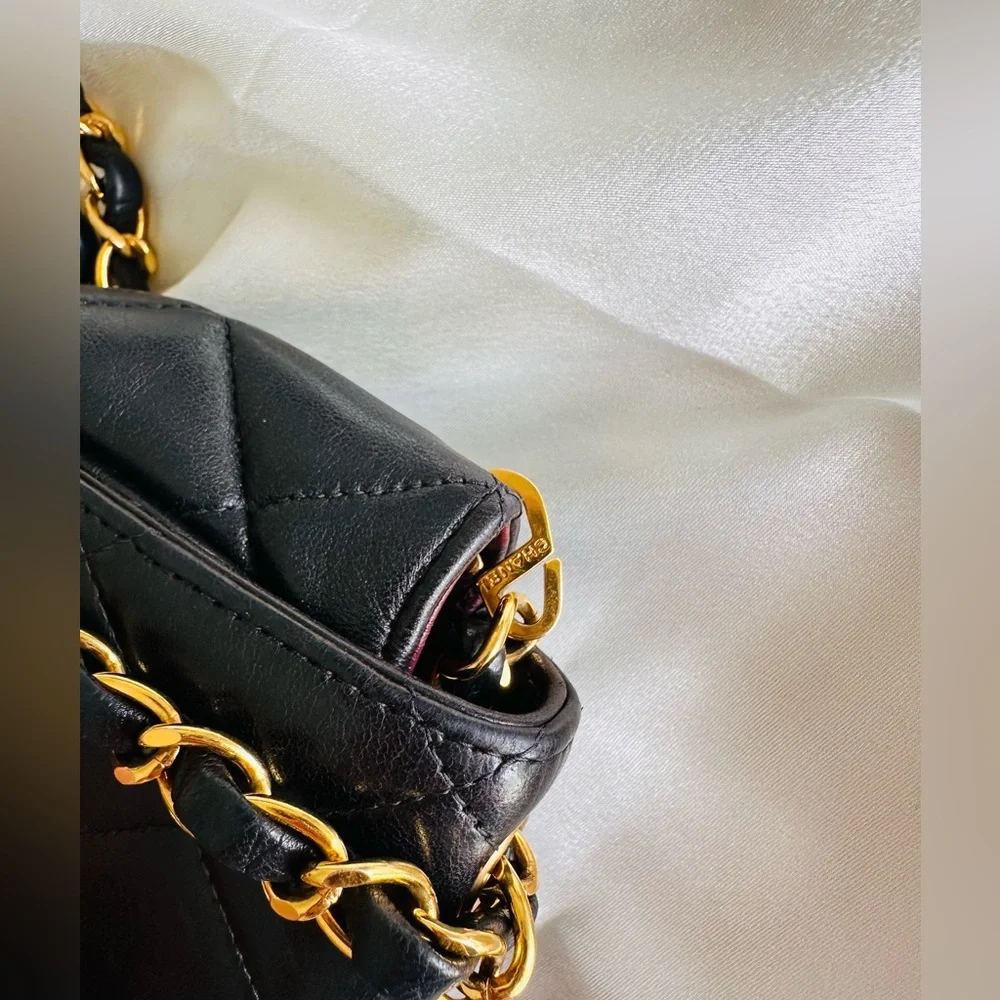 Chanel 1994 Mini Black Quilted Crossbody with Gold Chain