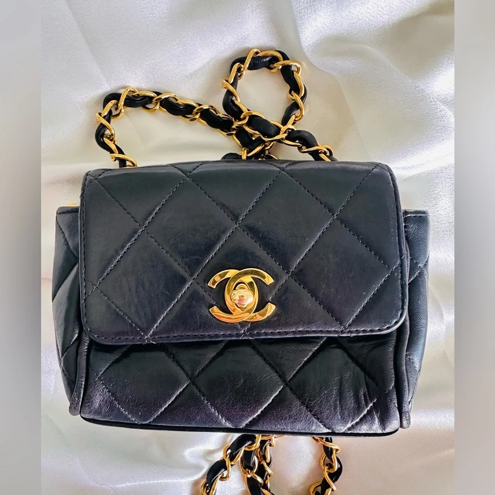 Chanel 1994 Mini Black Quilted Crossbody with Gold Chain