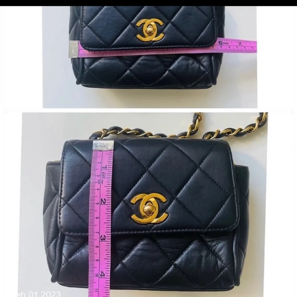 Chanel 1994 Mini Black Quilted Crossbody with Gold Chain
