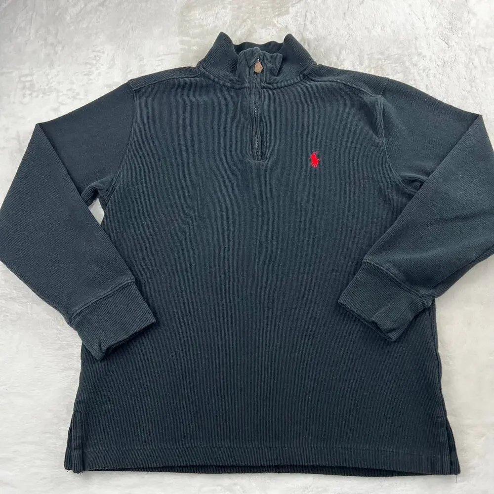 Polo Ralph Lauren 1/4 Zip Boys size Medium Black ribbed Pullover Shirt