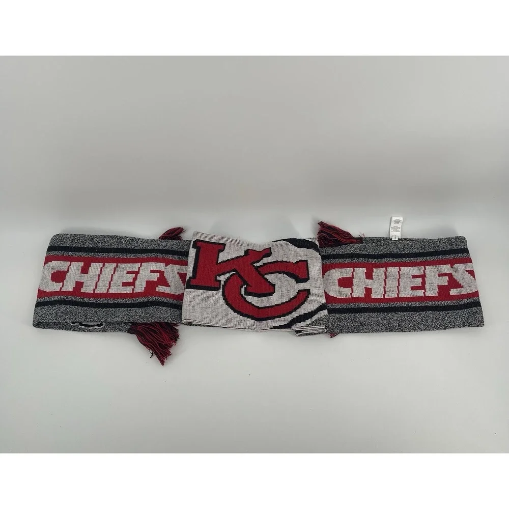 Kansas City Chiefs NFL Knit Scarf FOCO Red Gray Football Winter Fan Fringe