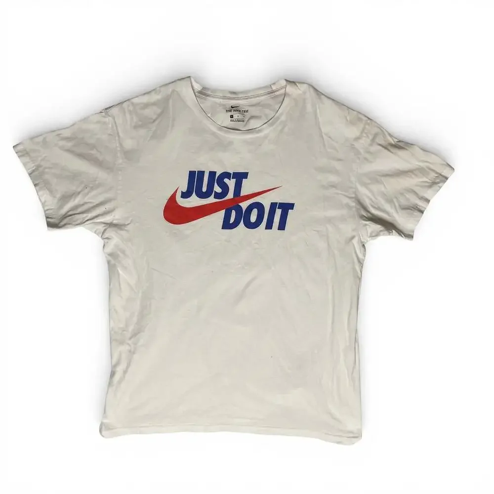 Nike Just Do It White Graphic T-Shirt Mens Large Red Blue Logo