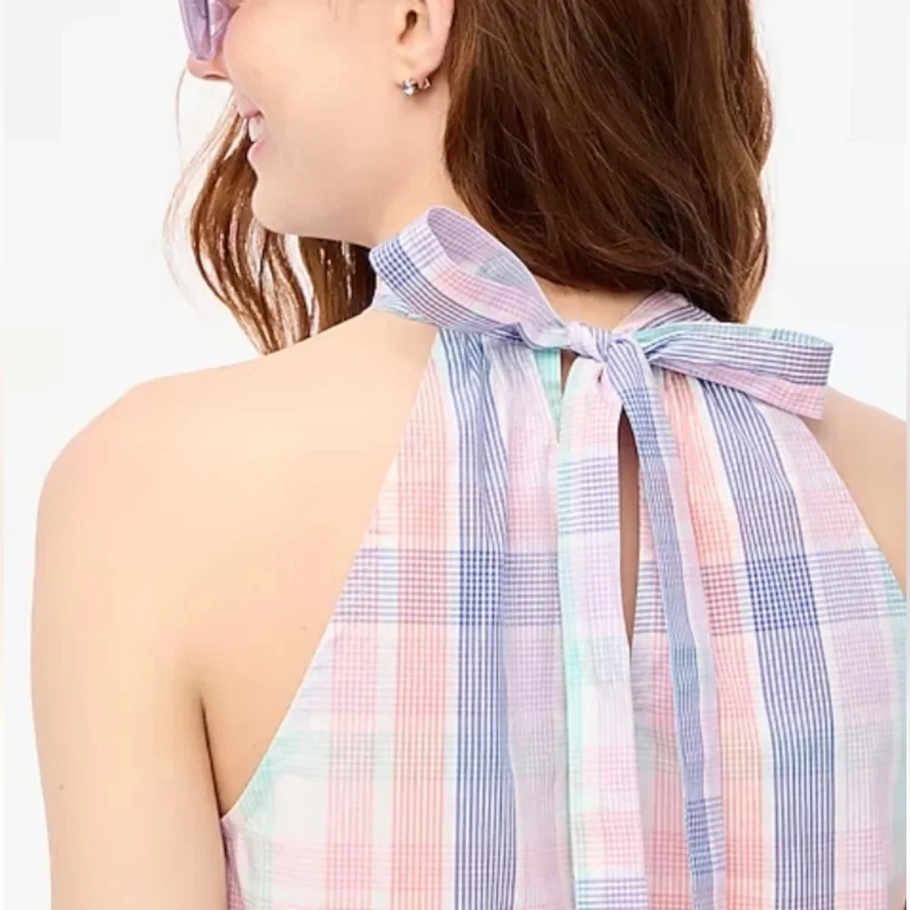 J. Crew plaid bow back halter top sz xs