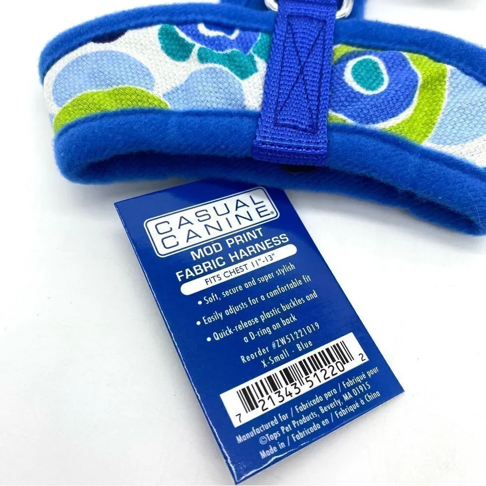 Dog Harness Casual Canine Blue Floral Mod Print XS New