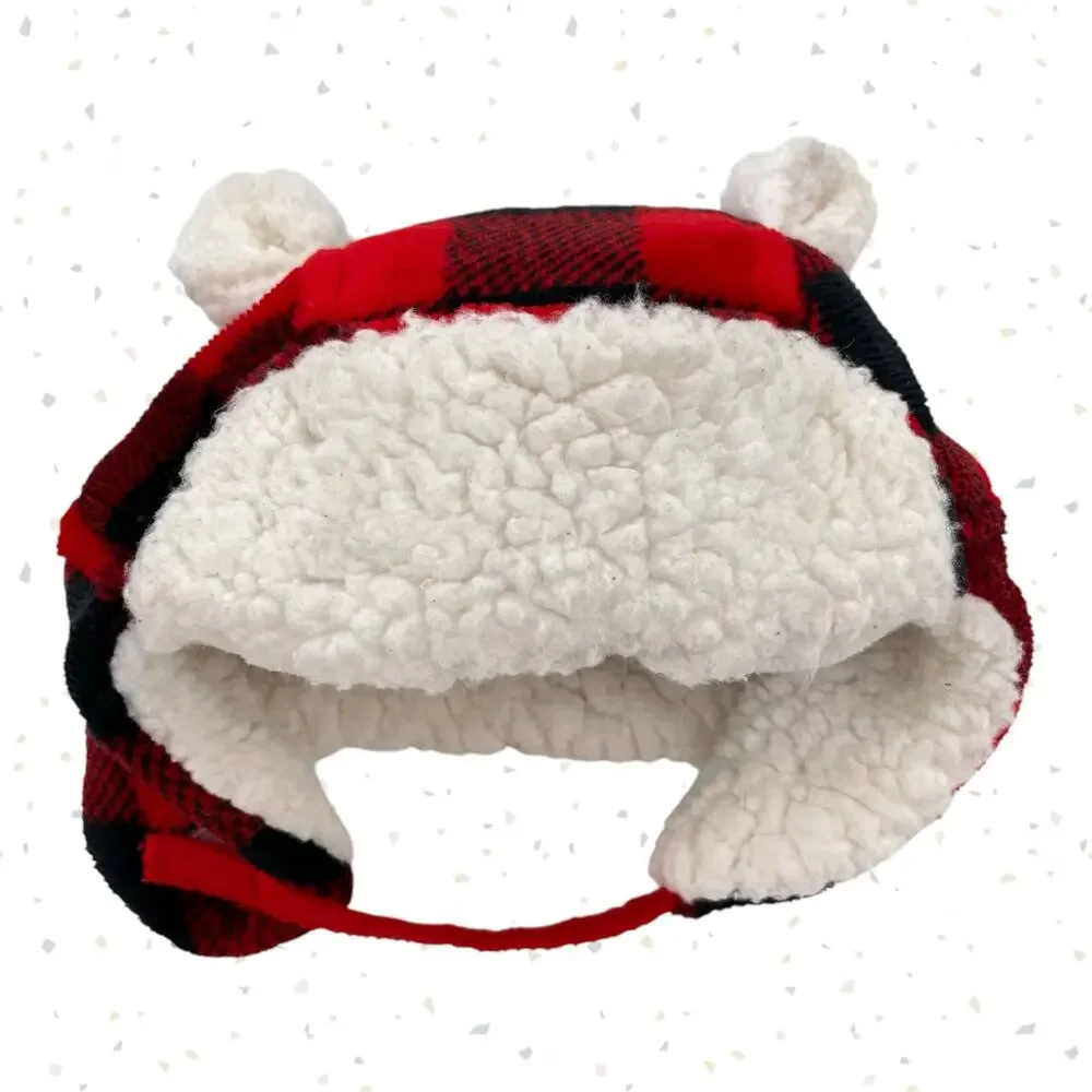 Buffalo Plaid Baby Trapper Hat Fleece Lined Checked Cozy Winter Glove Set 6-12m