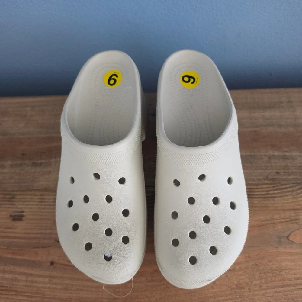 Crocs Mens Siren Clog Bone White Chunky Platform Block Heel Mule Size 9