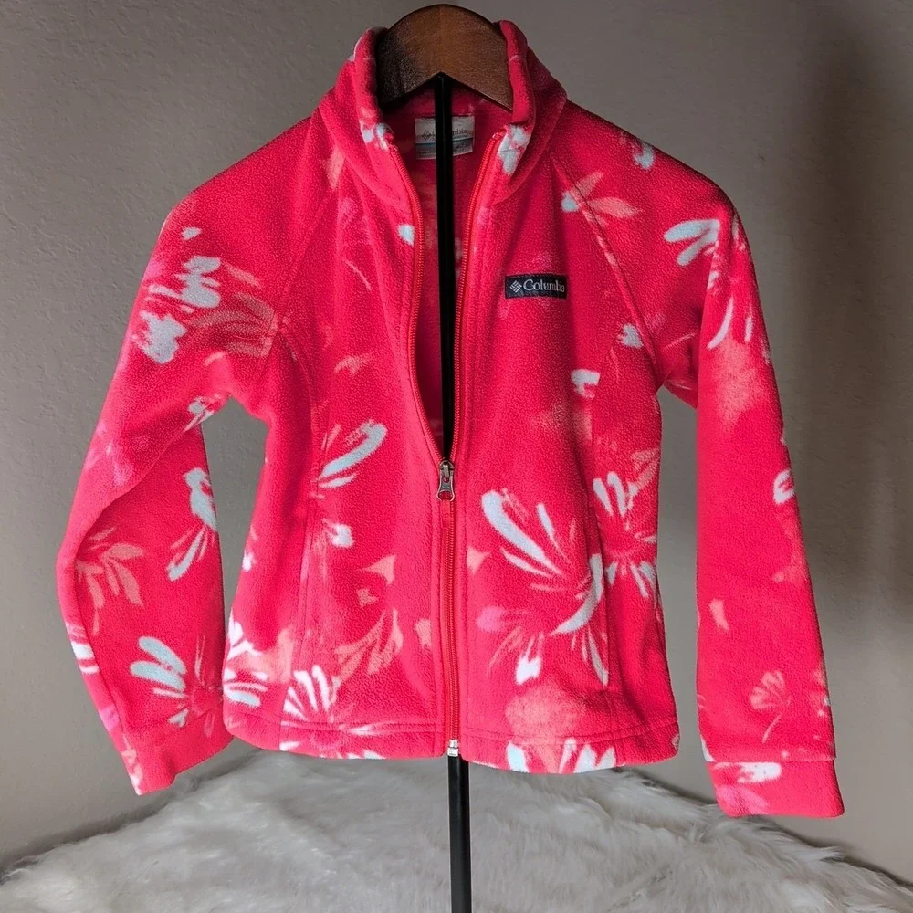 Columbia Benton Springs Jacket Girls XS Pink Floral Fleece Full Zip XG6004