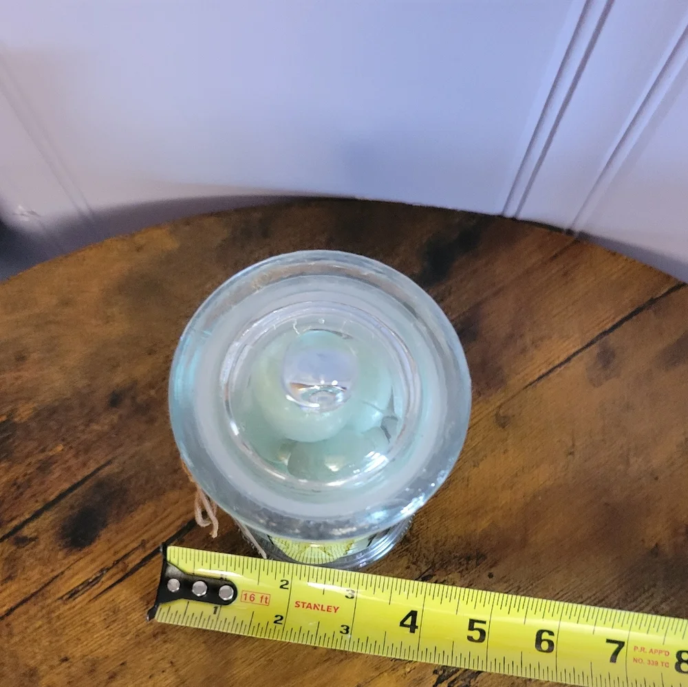 Rae Dunn Glass Bathe Jar/lid with eucaluptus Bath Bombs-sea foam green