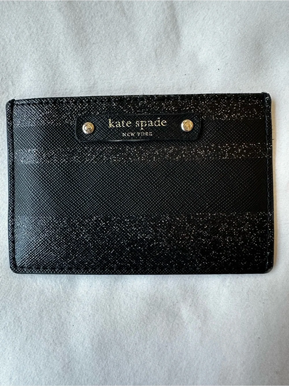 Kate Spade Haven Lane Graham Cardholder Black Glitter Striped Leather