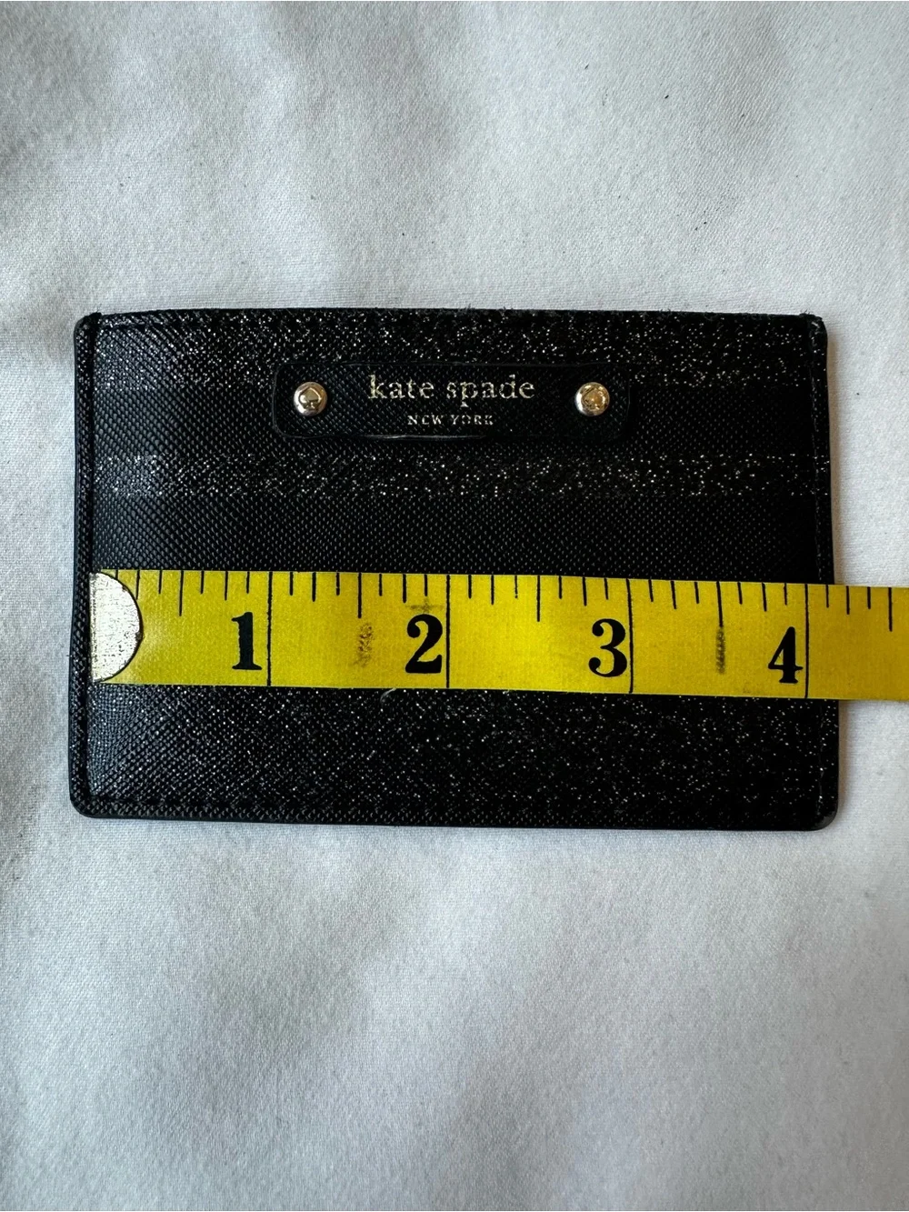 Kate Spade Haven Lane Graham Cardholder Black Glitter Striped Leather