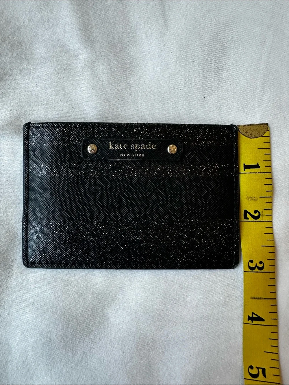 Kate Spade Haven Lane Graham Cardholder Black Glitter Striped Leather