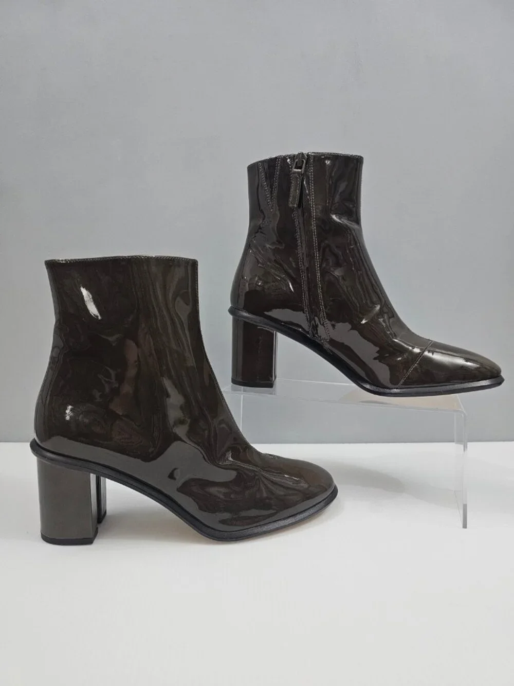 Tory Burch Brooke Ankle Boot Womens 9 Dark Moss Green Patent Leather Block Heel