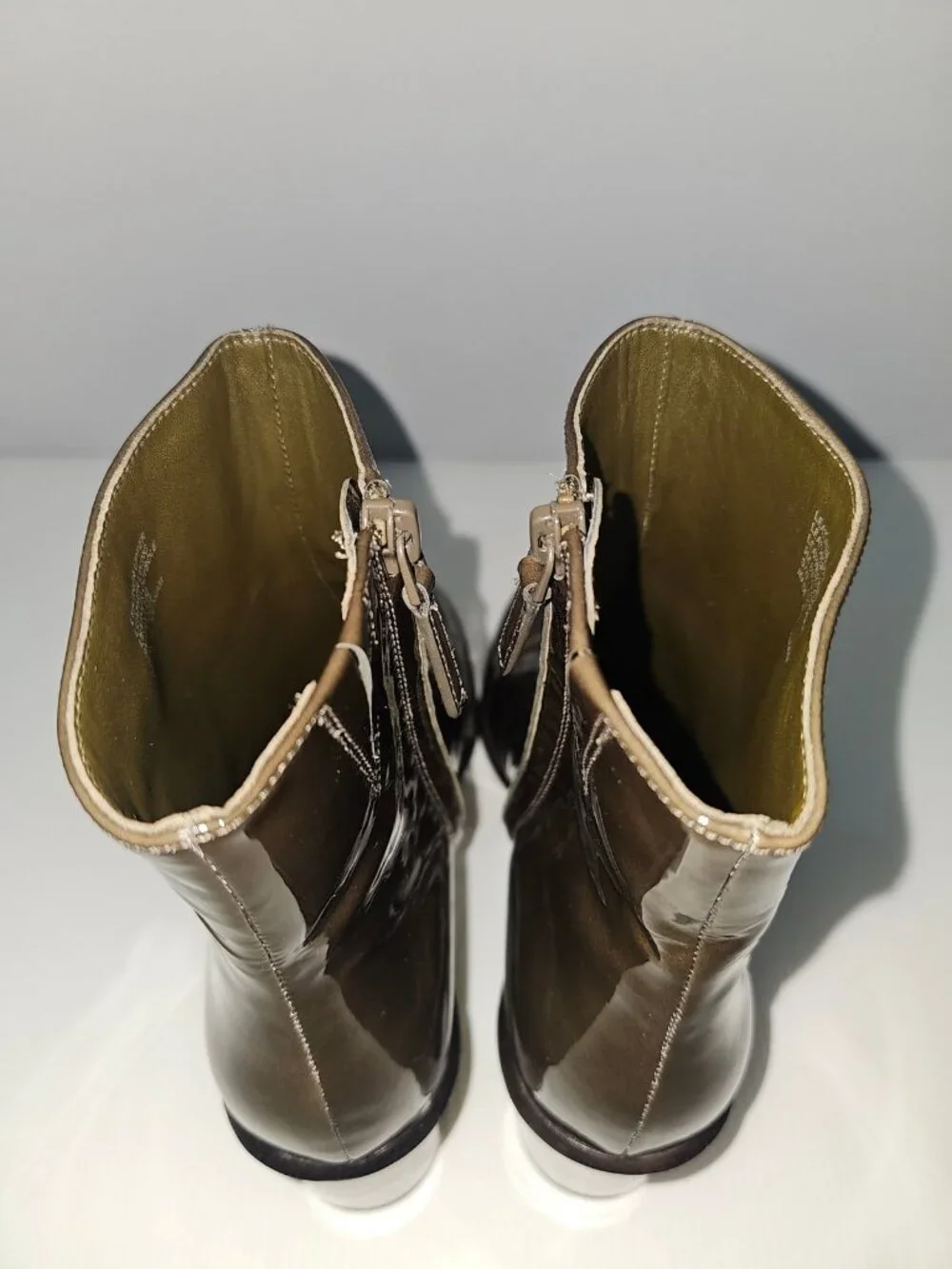 Tory Burch Brooke Ankle Boot Womens 9 Dark Moss Green Patent Leather Block Heel