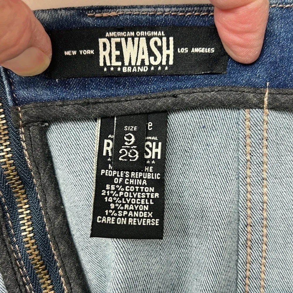 REWASH ultra stretch denim A-Line skirt there is a back zipper, size 9