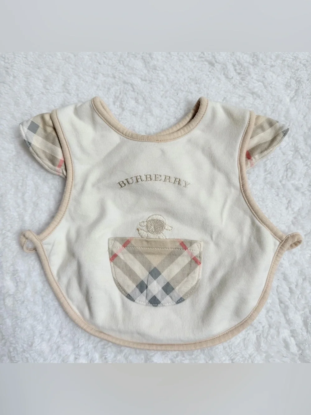 Burberry Baby Bib Infant Girl Unisex Sheep Nova Check Beige Plaid Cotton