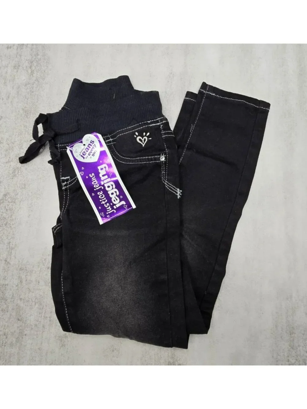 Justice Girls Black Simply Low Jegging Pants Drawstring Waist Size 7R NWT JJ4282