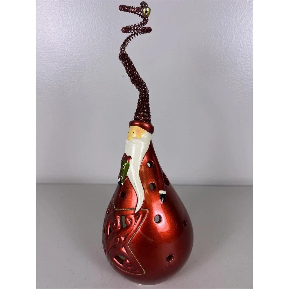 Whimsical Peir 1 cermic pear shaped‎ Santa tea light holder/shelf sitter 9