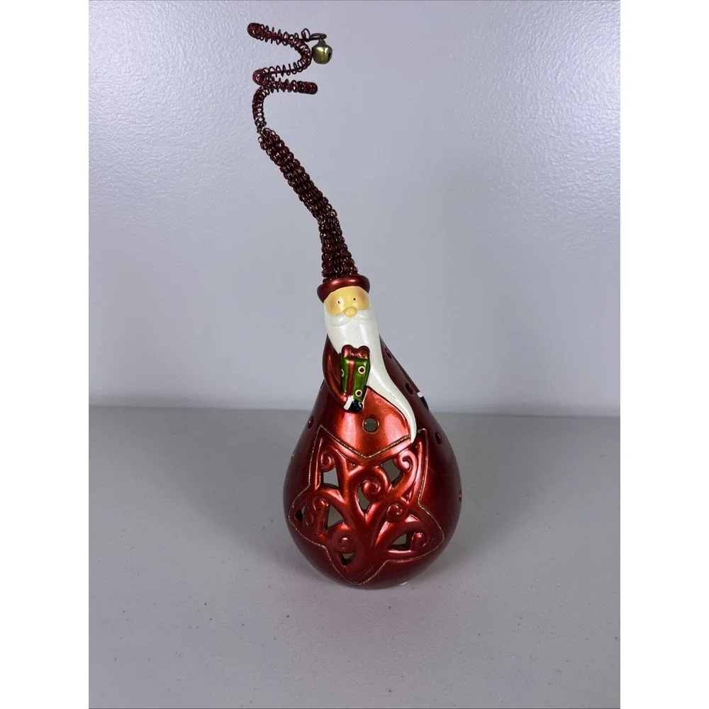 Whimsical Peir 1 cermic pear shaped‎ Santa tea light holder/shelf sitter 9