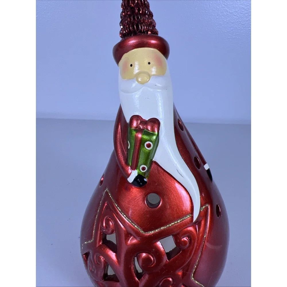 Whimsical Peir 1 cermic pear shaped‎ Santa tea light holder/shelf sitter 9