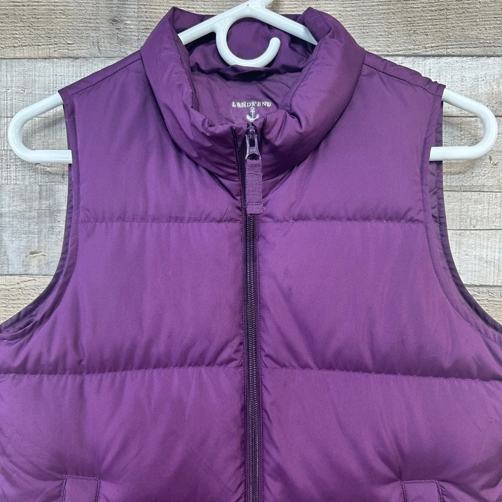 Lands End Kids Girls Purple Down‎ Puffer Vest Size Large 14 Full Zip Sleeveless