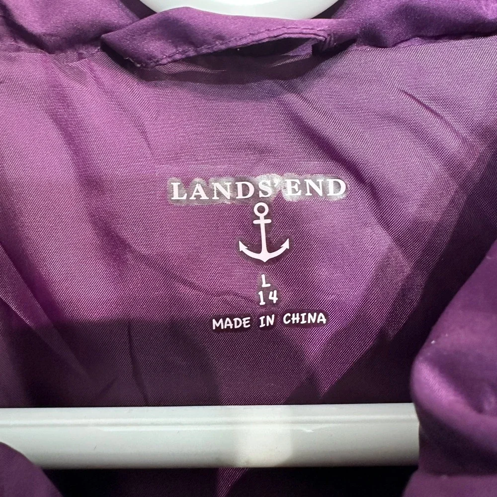 Lands End Kids Girls Purple Down‎ Puffer Vest Size Large 14 Full Zip Sleeveless