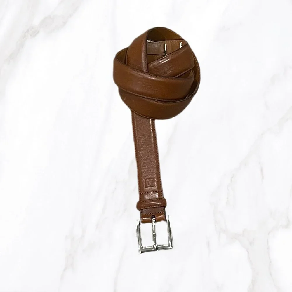 Ralph Lauren Men's Brown 100% Leather Belt‎ Silver Buckle, Size 34