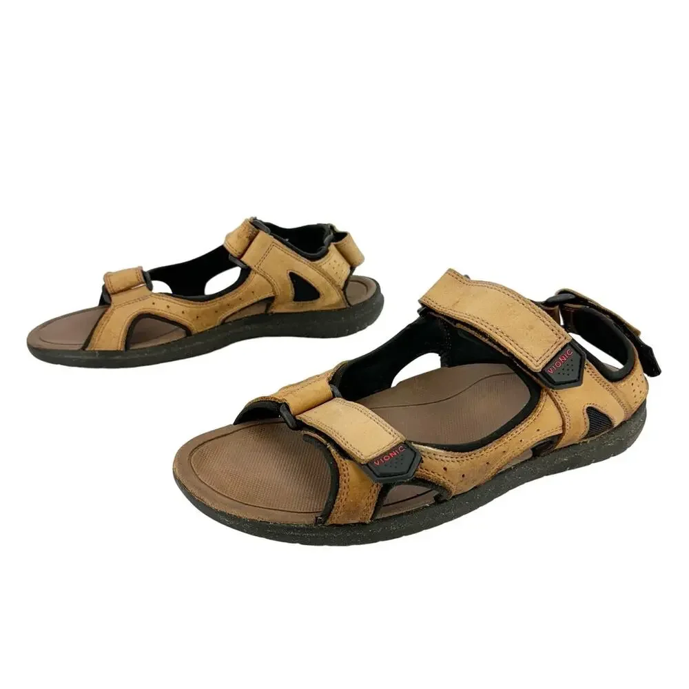 Vionic Neil Brown Nubuck‎ Leather Breathable Adjustable Platform Sandals Sz 7