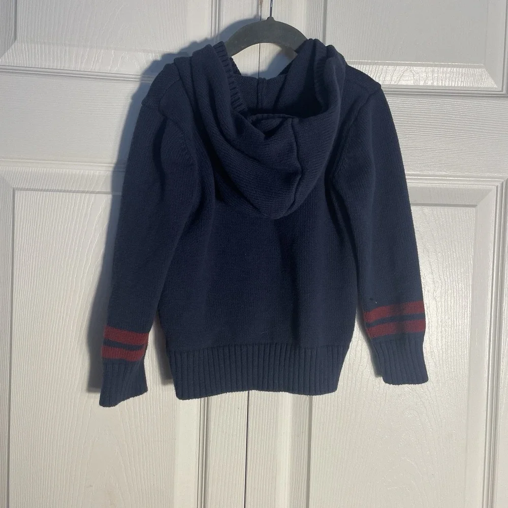 Janie And‎ Jack Hooded Sweater Boys 4 Blue Knit Pullover Raised J Applique Trees