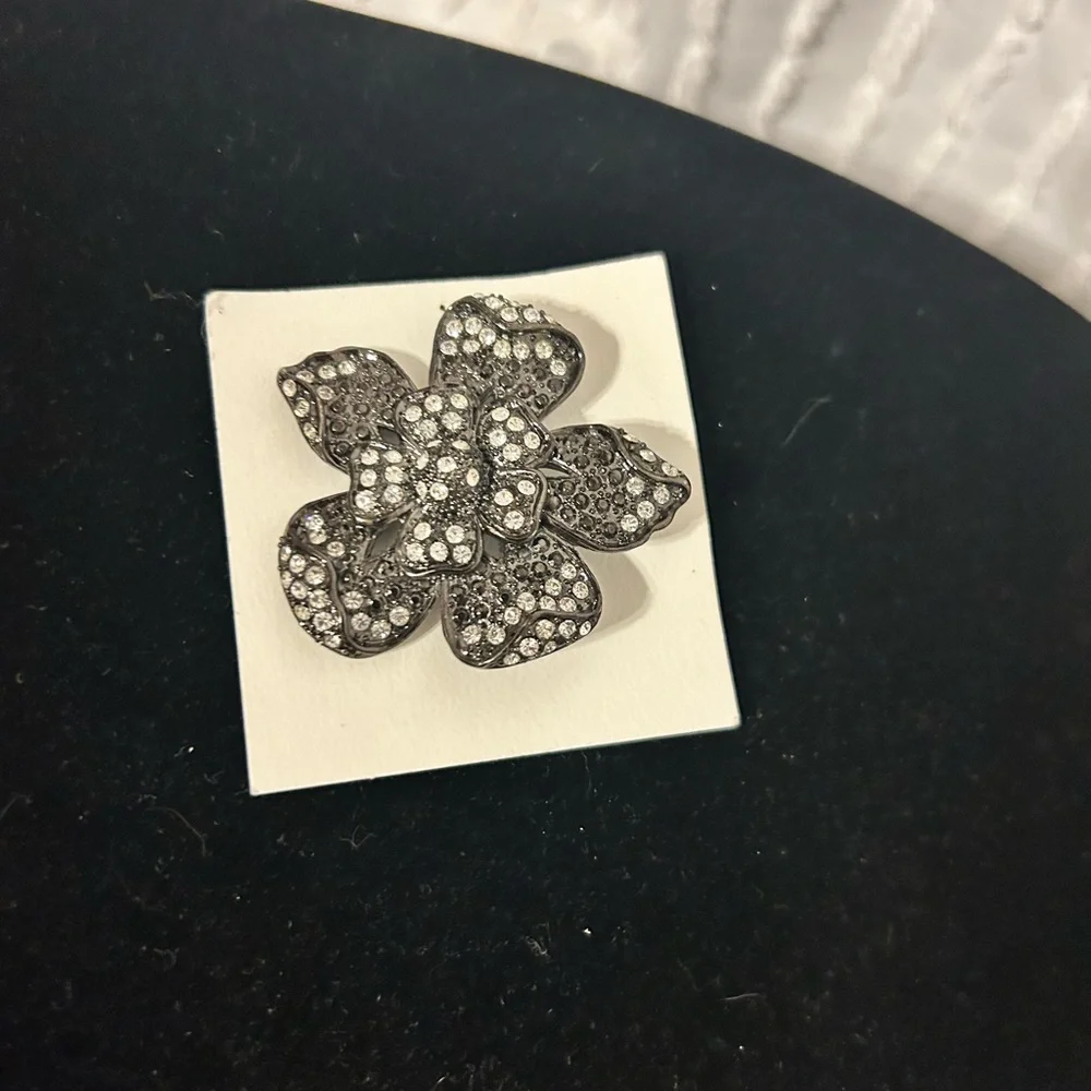 Black and Silver Rhinestone Flower‎ Brooch