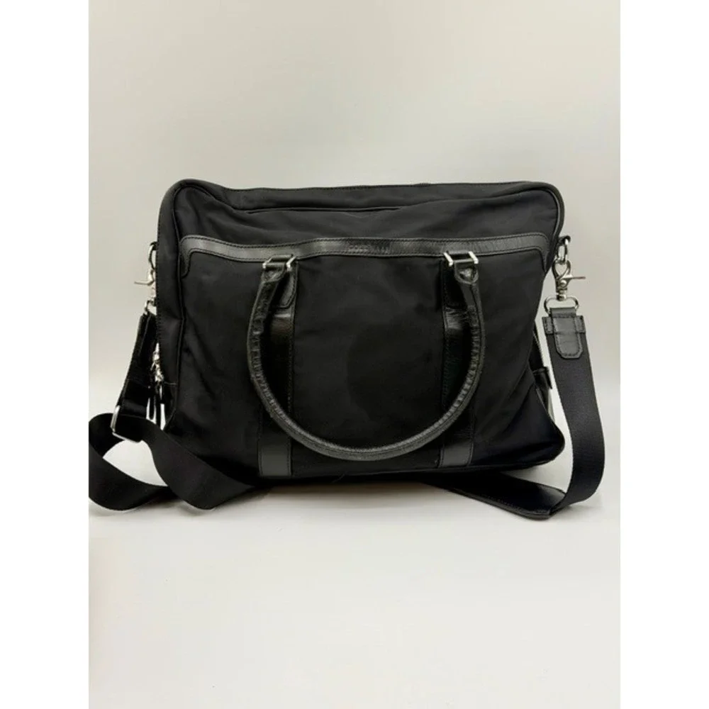 Cole Hann Black Nylon Leather Trim Laptop Messenger‎ Bag Briefcase Adj. Strap
