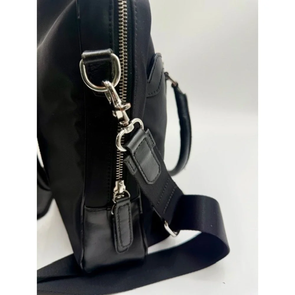 Cole Hann Black Nylon Leather Trim Laptop Messenger‎ Bag Briefcase Adj. Strap