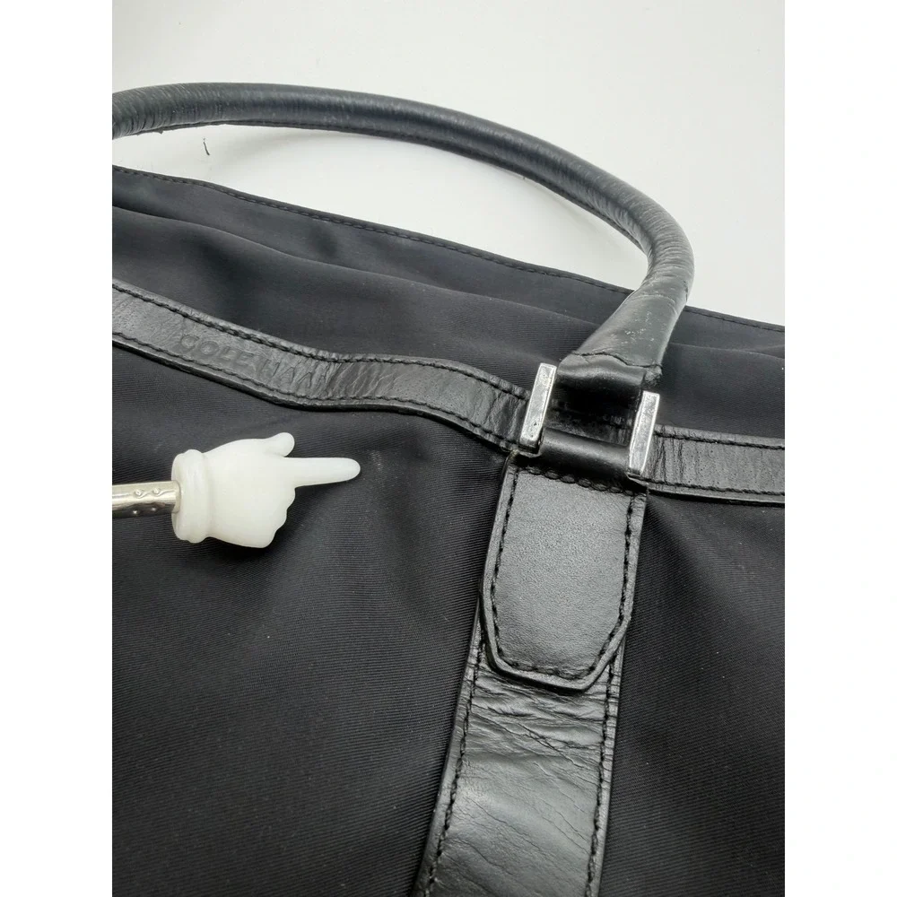 Cole Hann Black Nylon Leather Trim Laptop Messenger‎ Bag Briefcase Adj. Strap