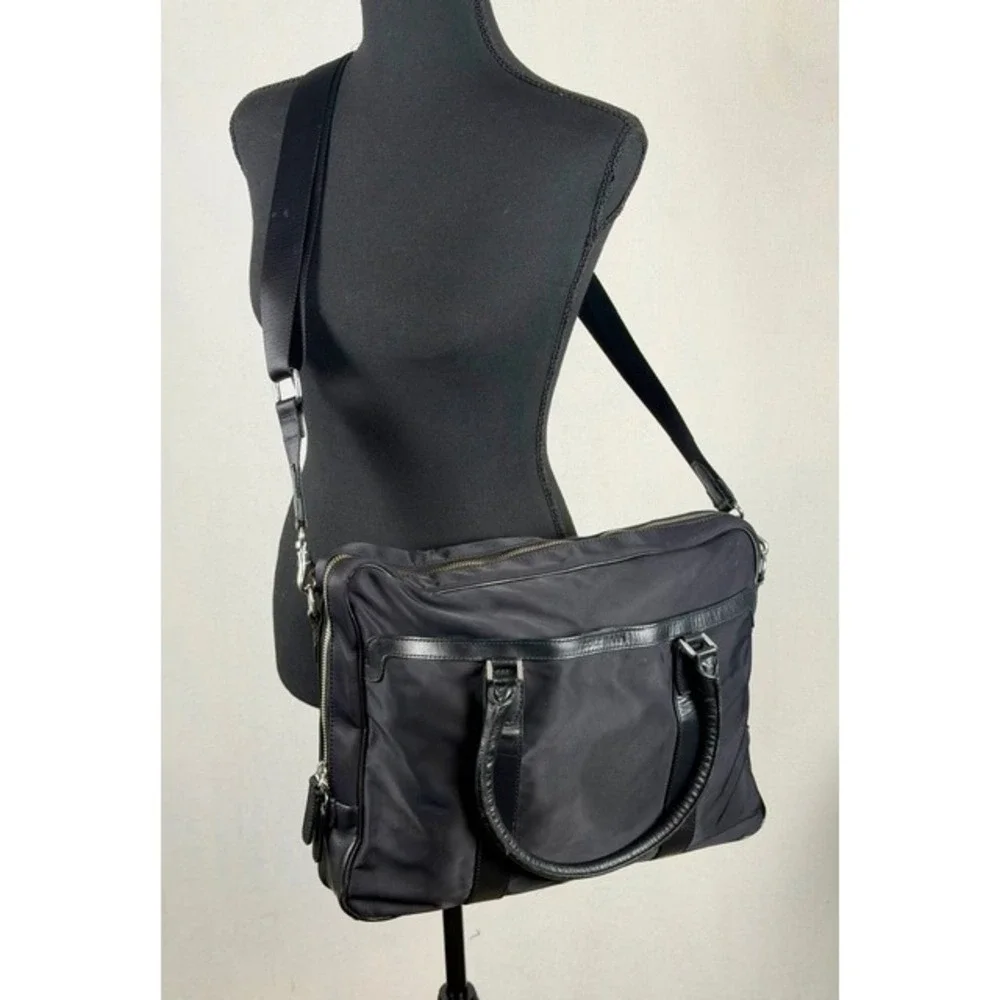 Cole Hann Black Nylon Leather Trim Laptop Messenger‎ Bag Briefcase Adj. Strap