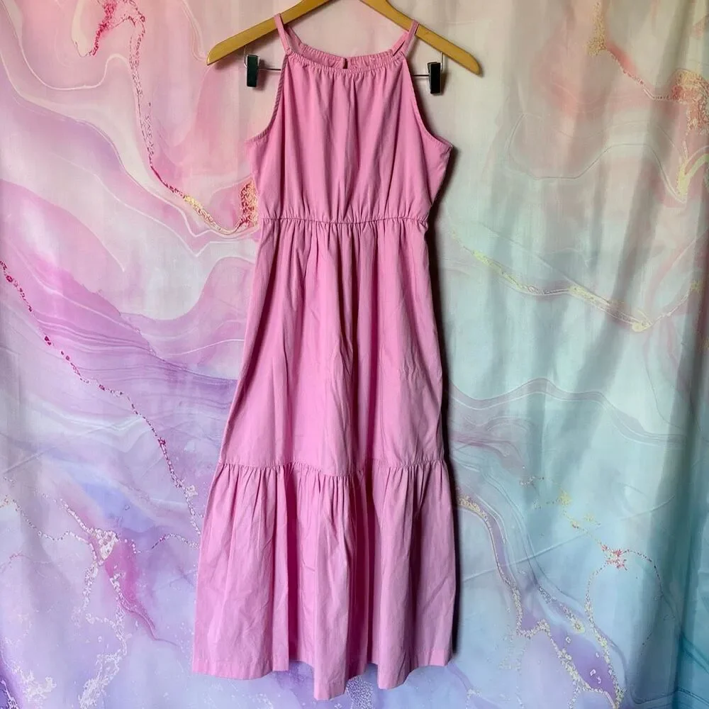 Abercrombie & Fitch 13/14 Pastel Pink Layered Tiered Maxi Prairie Dress Preppy