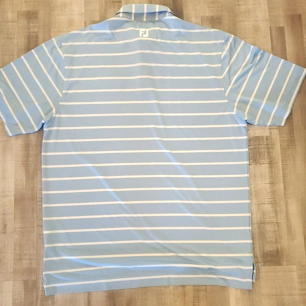 Footjoy FJ‎ Polo Shirt Blue White Striped Golf Mens 2XL Eagle Rock Golf Resort