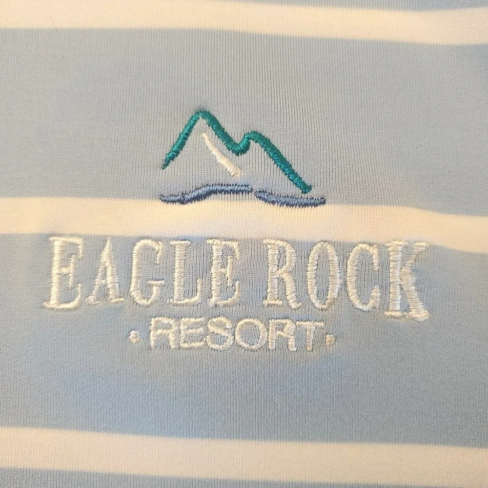 Footjoy FJ‎ Polo Shirt Blue White Striped Golf Mens 2XL Eagle Rock Golf Resort