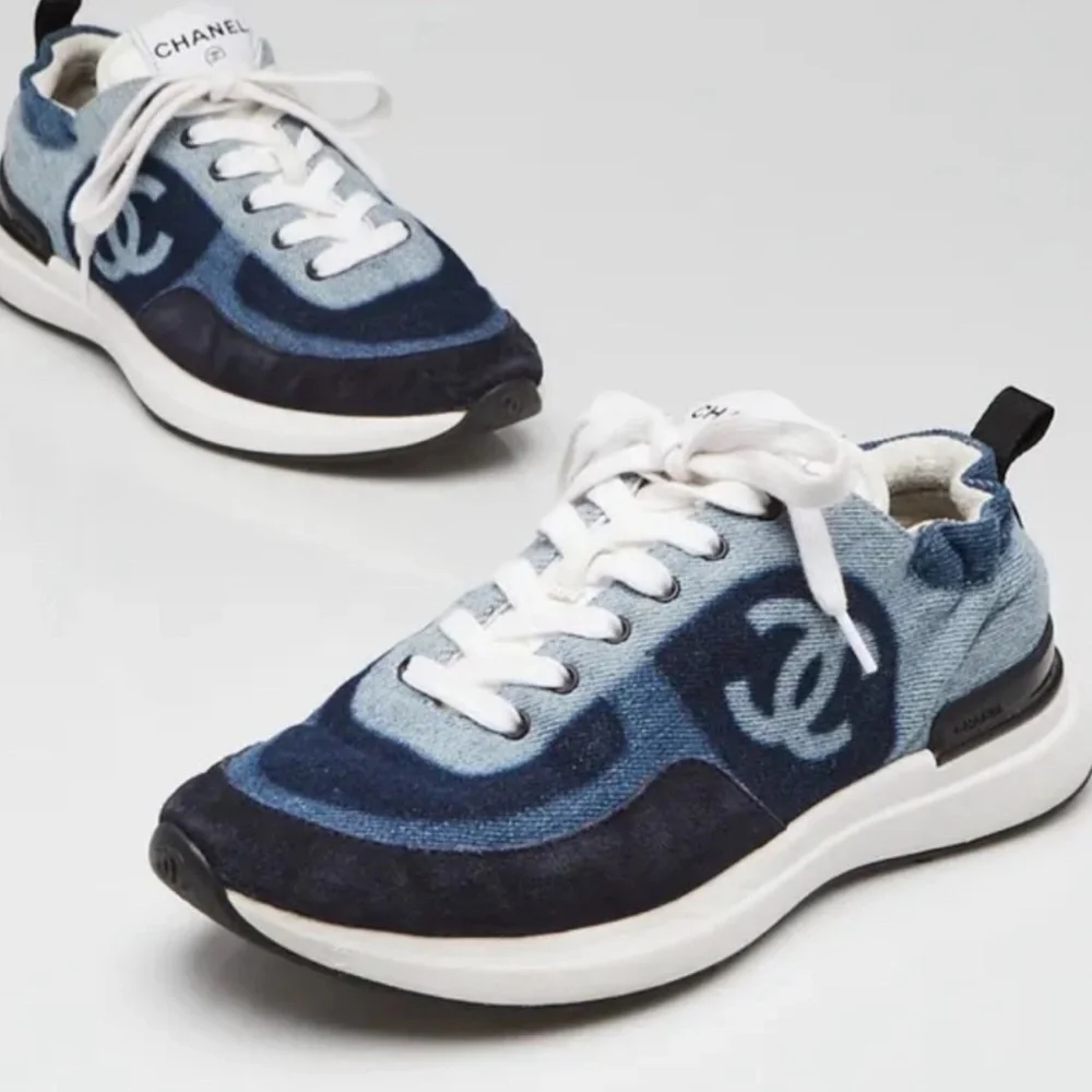 Chanel Blue Denim CC Logo Sneakers Size 38