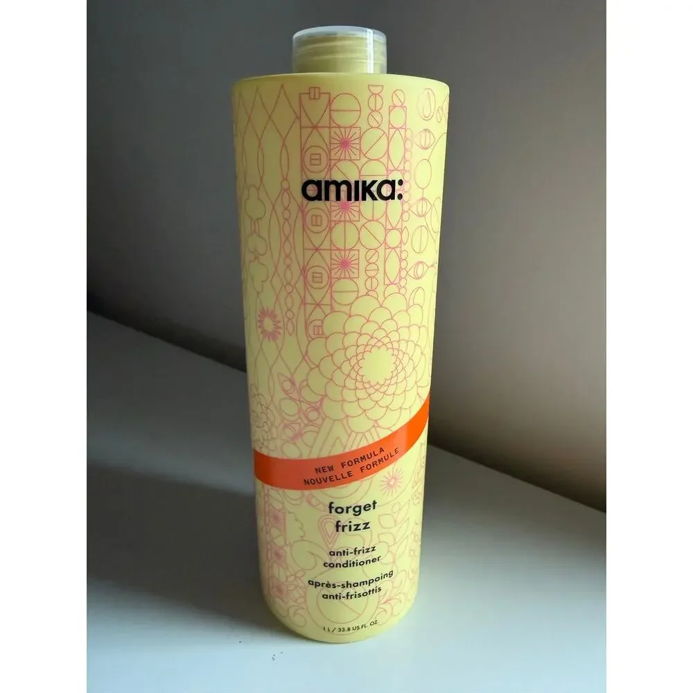 $80 New Amika Forget Frizz Anti-Frizz Conditioner 33.8 oz + Pump