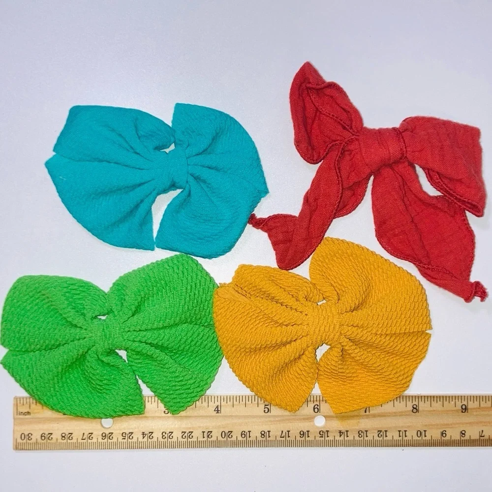 5 for $10: 4 Handmade Simple Colorful Kids‎ Hair Bow Set Green Aqua Pumpkin