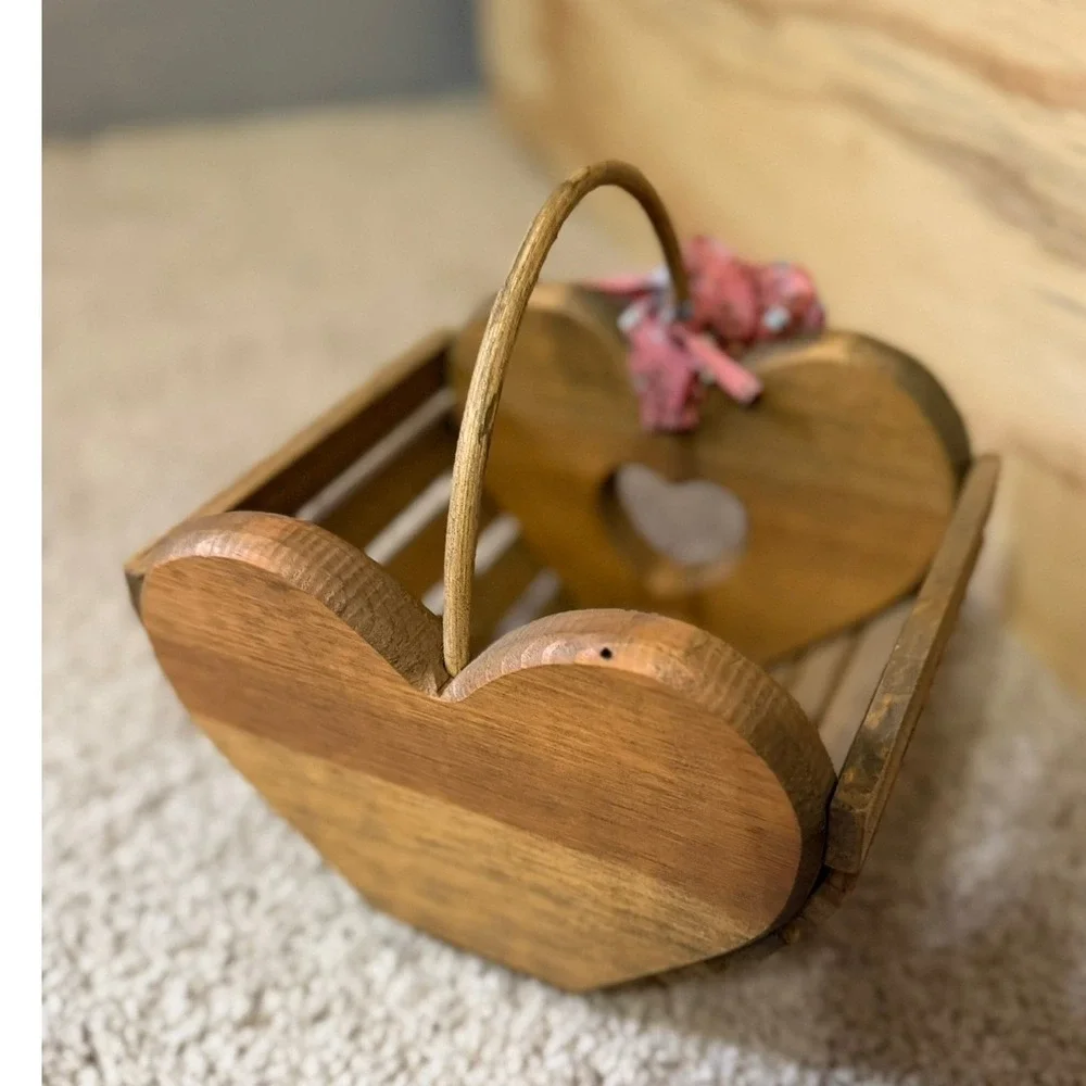 Vintage Wooden Heart Basket Decor Cottagecore Farmhouse Rustic Primitive