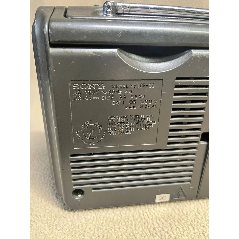 Sony ICF-36 Portable 4-Band Radio Weather TV FM AM Black Analog Battery AC Power