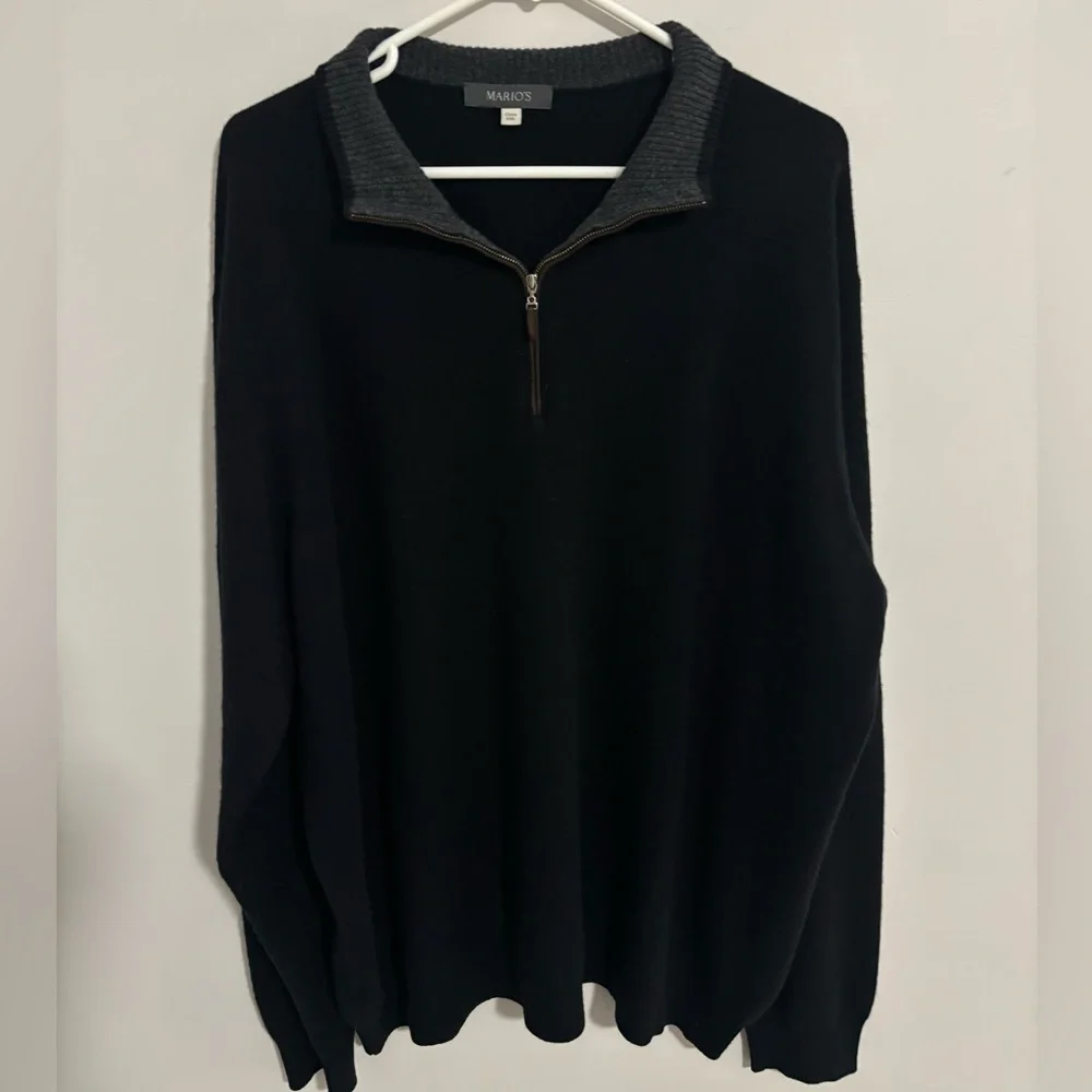 MARIO’S Men's Zip-Up Sweater in Black and Gray 100% Cashmere XXL