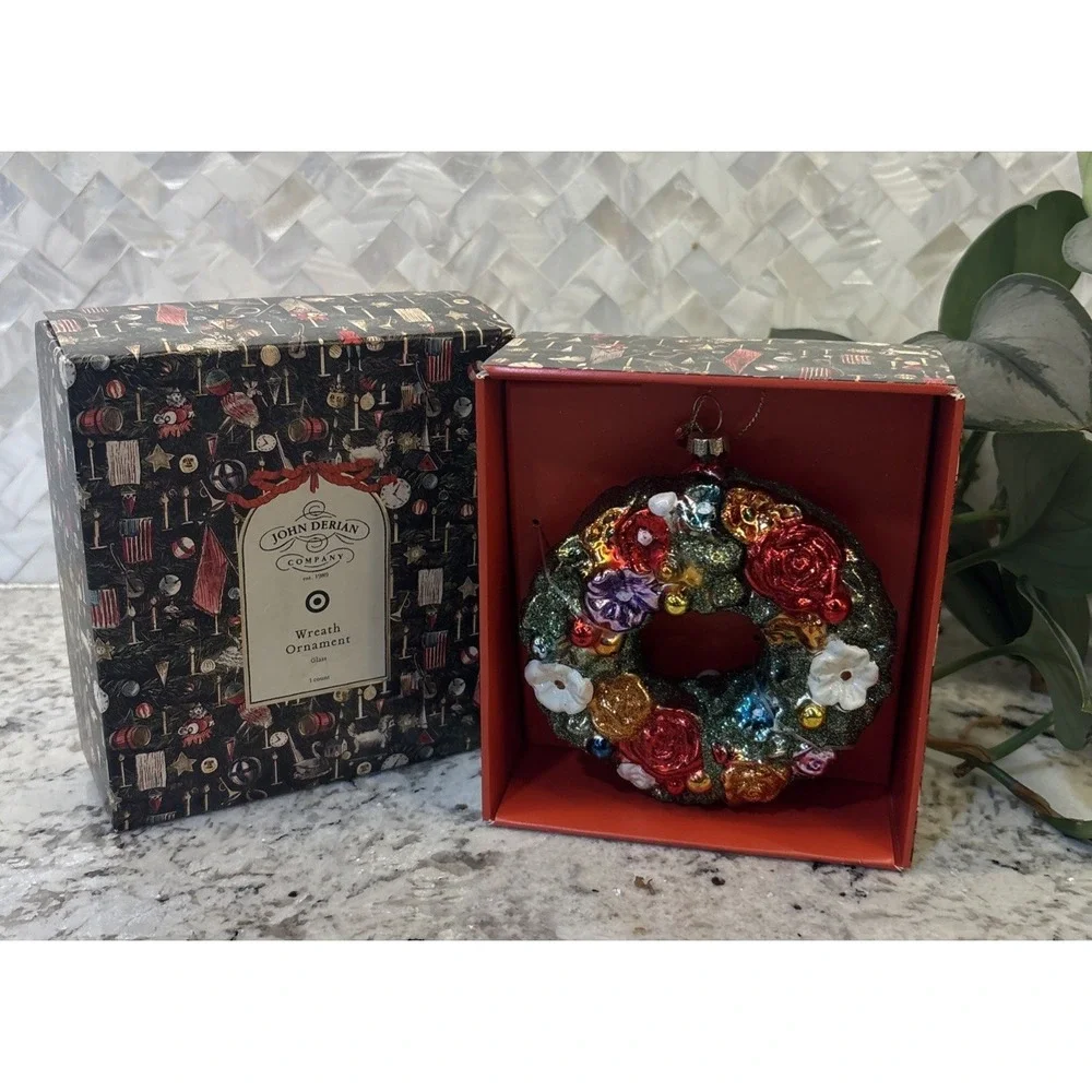 New John Derain Glass Wreath Christmas Ornament Flowers Pansy Rose Target Decor