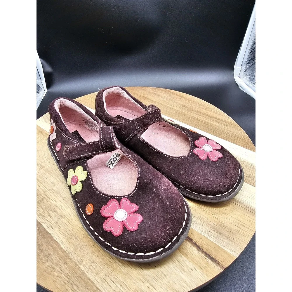 Genuine Kids By Oshkosh Mary Janes Brown Suede With‎ Cute Flowers Kids Size 12