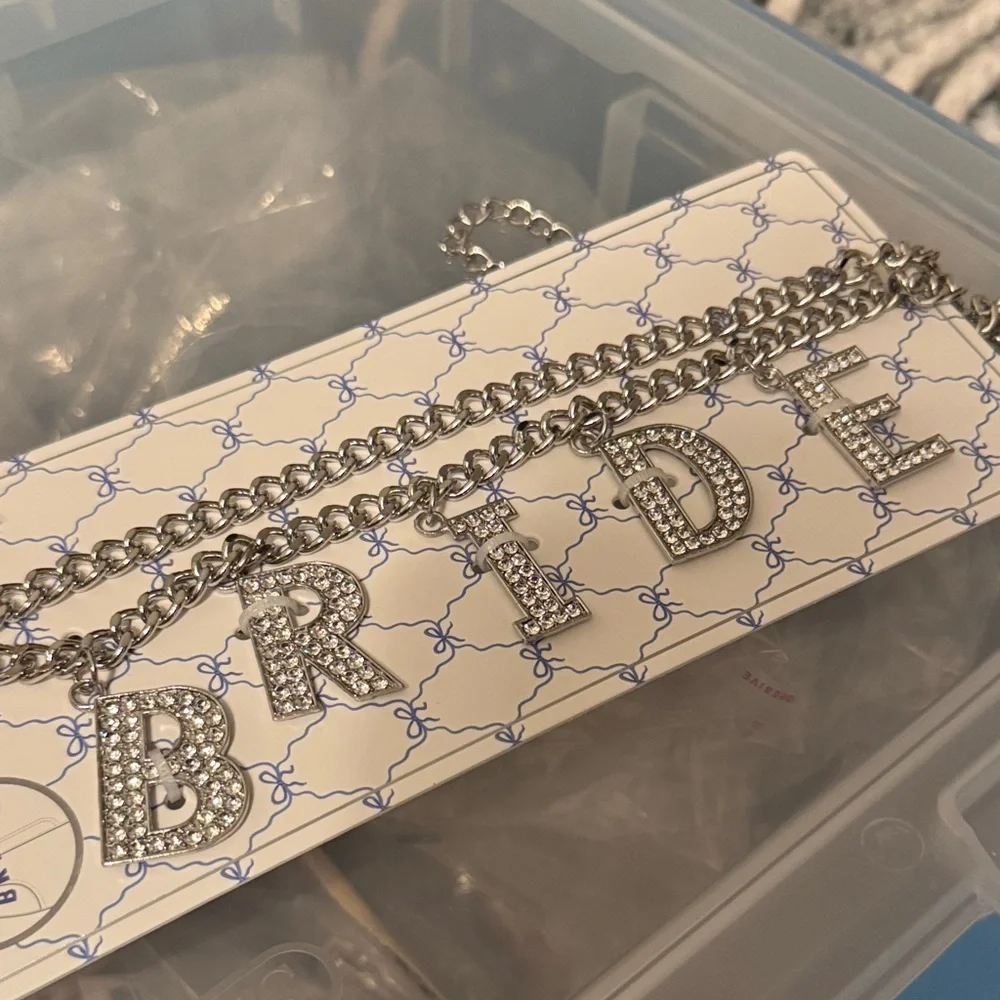 NWT Rhinestone Embellished Silver Tone BRIDE Belly Band Chain Belt Bachelorette