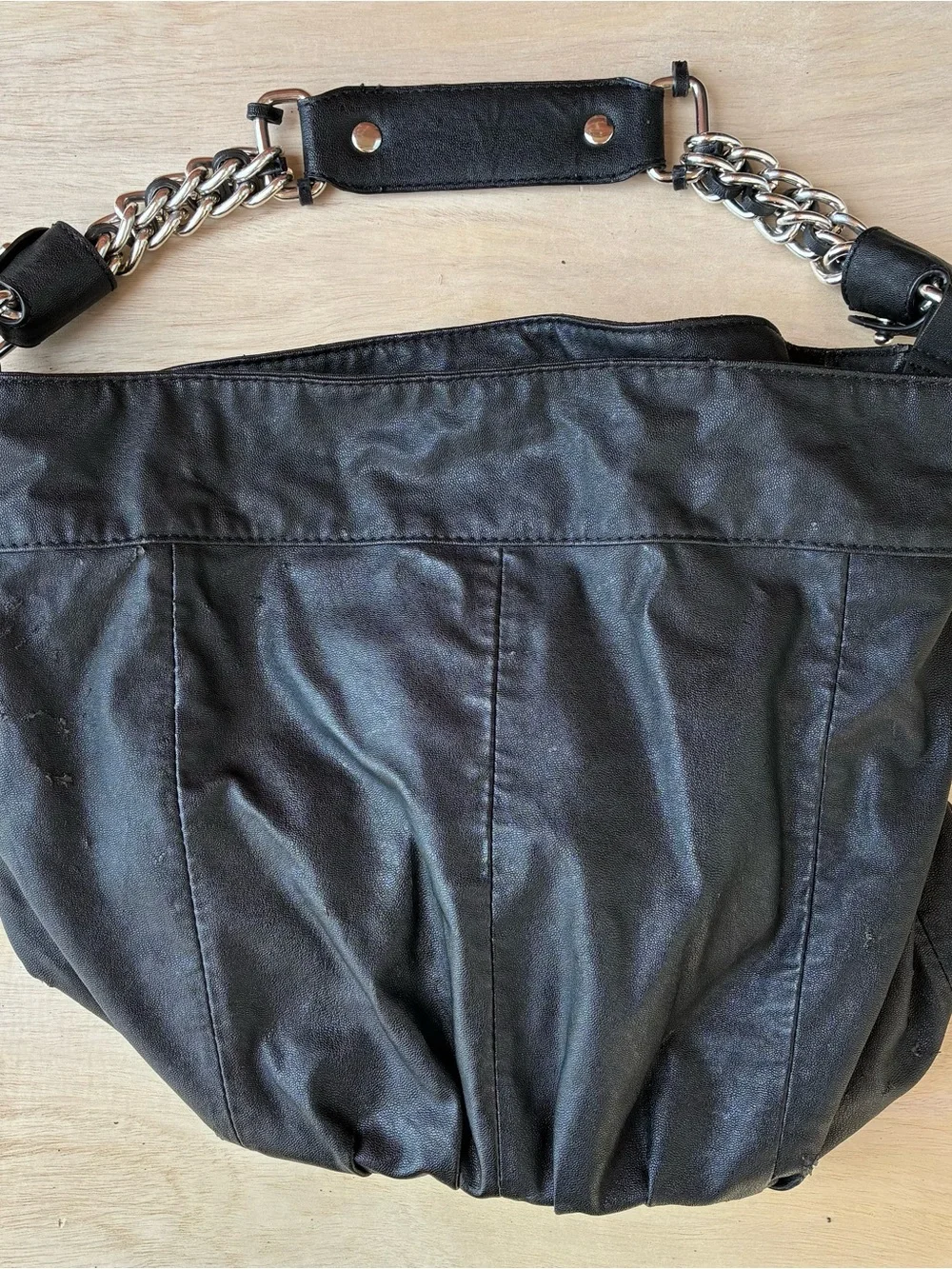 Zara Interlocking Enclosure Slochy Leather Tote Bag Black Chain Handle
