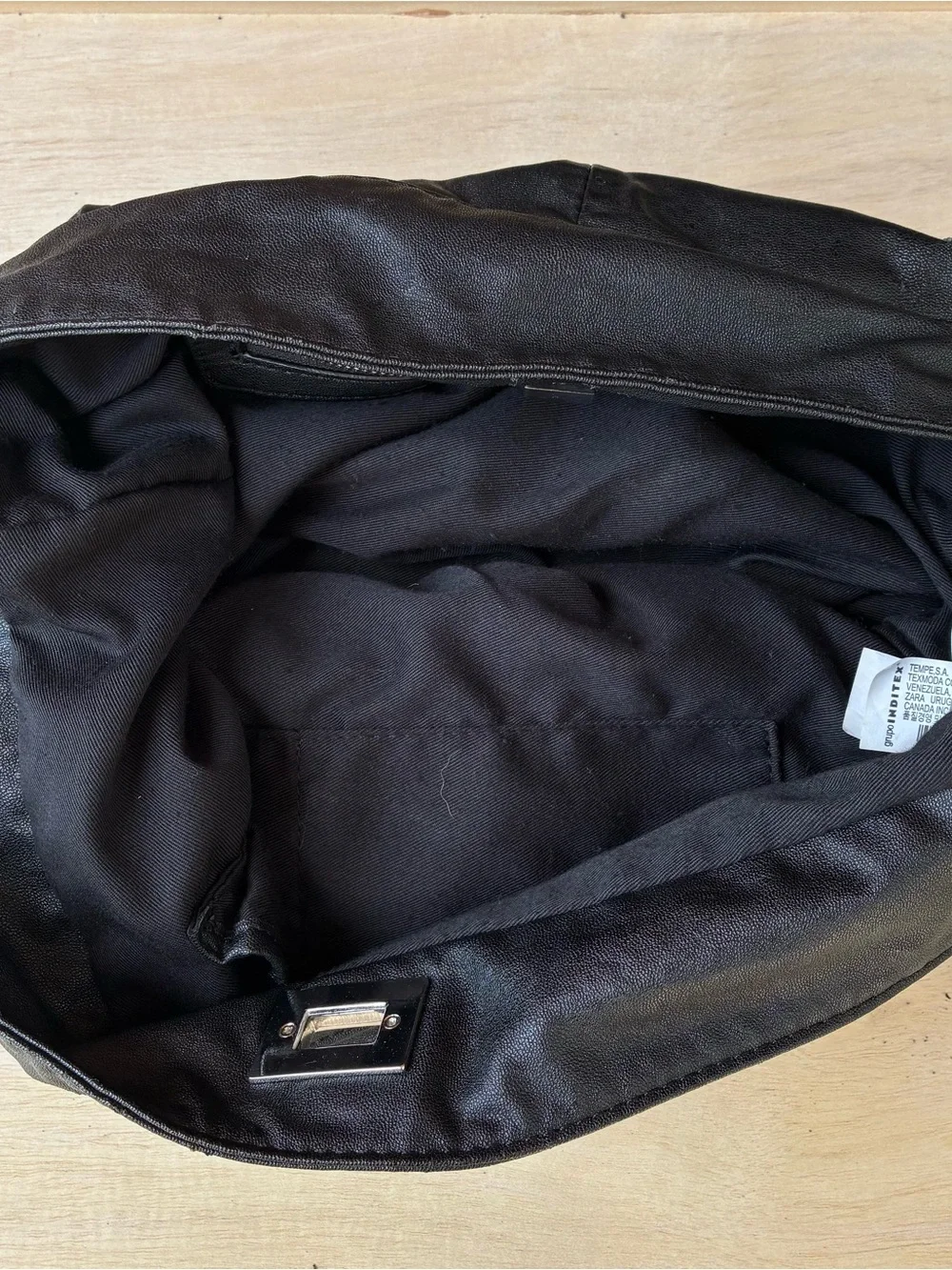 Zara Interlocking Enclosure Slochy Leather Tote Bag Black Chain Handle